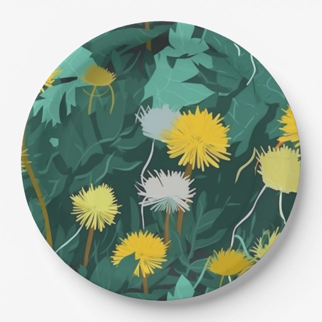 Assiettes En Carton Dandelions jaunes d'été (Devant)