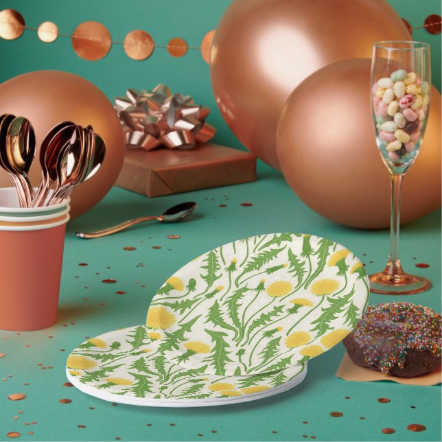Assiettes En Carton Dandelions, vert, jaune et blanc (Multi)