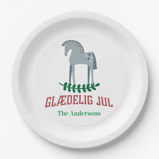 Assiettes En Carton Danois Joyeux Cheval de Dala de Noël (Devant)