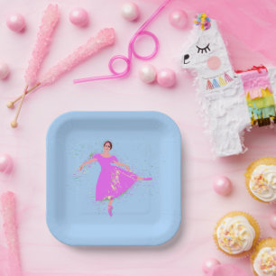 Assiettes En Carton Danse de Ballerina en Robe Rose Magenta