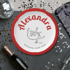 Assiettes En Carton Danse de chat amusante Ballerine rouge et blanc Ed