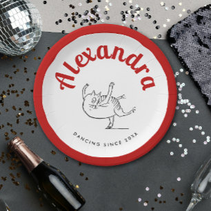 Assiettes En Carton Danse de chat amusante Ballerine rouge et blanc Ed