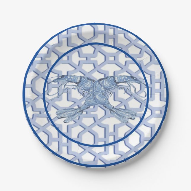 Assiettes En Carton Danse des crevettes bleues  (Devant)
