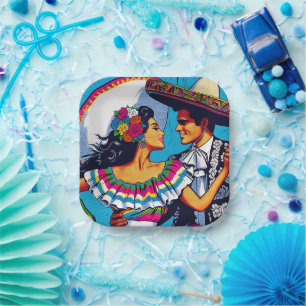 Assiettes En Carton Danse mexicaine rétro Folklórico Fiesta