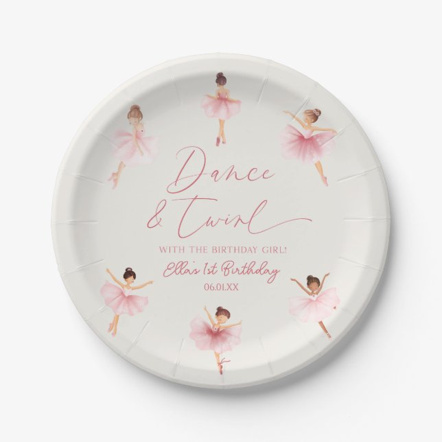 Assiettes En Carton Danse & Twirl Rose Ballerina Ballet Anniversaire (Devant)