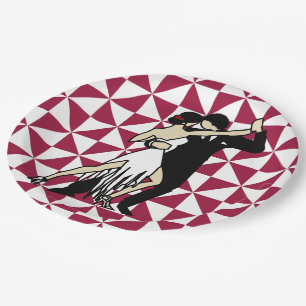 Assiettes En Carton Danseurs de Tango sur Maroon et Blanc Géométrique