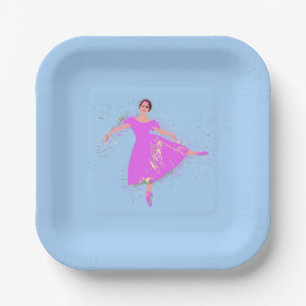 Assiettes En Carton Danseuse ballerine en robe magenta rose