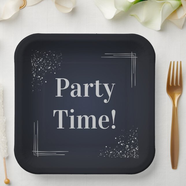 Assiettes En Carton Dark Blue & Silver Birthday Custom Paper Plates (Créateur téléchargé)