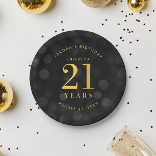 Assiettes En Carton Dark Bokeh Gold salue à 21 ans anniversaire