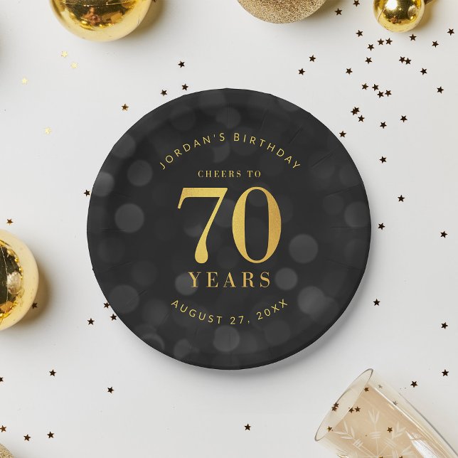 Assiettes En Carton Dark Bokeh Gold salue à 70 ans anniversaire (Créateur téléchargé)