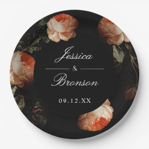 Assiettes En Carton Dark Moody Romantic Floral Néerlandais Mariage