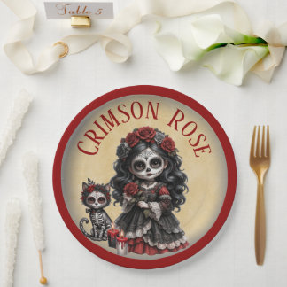 Assiettes En Carton Dark Romance_ Rose Cramoisie