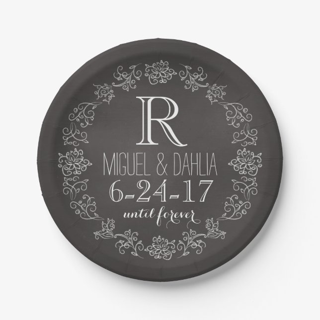 Assiettes En Carton Date de mariage personnalisée de monogramme de (Devant)