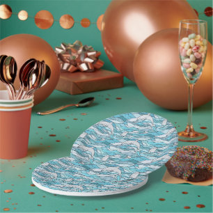 Assiettes En Carton Dauphins de verre tendu de l'océan bleu