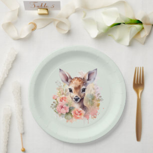 Assiettes En Carton De Beaux Cerfs Entourés De Roses