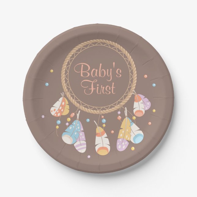 Assiettes En Carton De Dreamcatcher Boho de bébé ęr anniversaire (Devant)