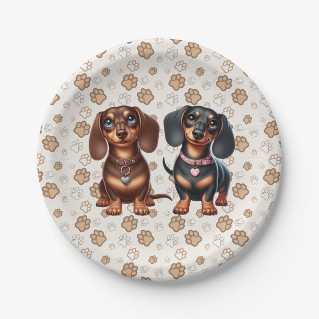 Assiettes En Carton De mignons amis dachshund (Devant)
