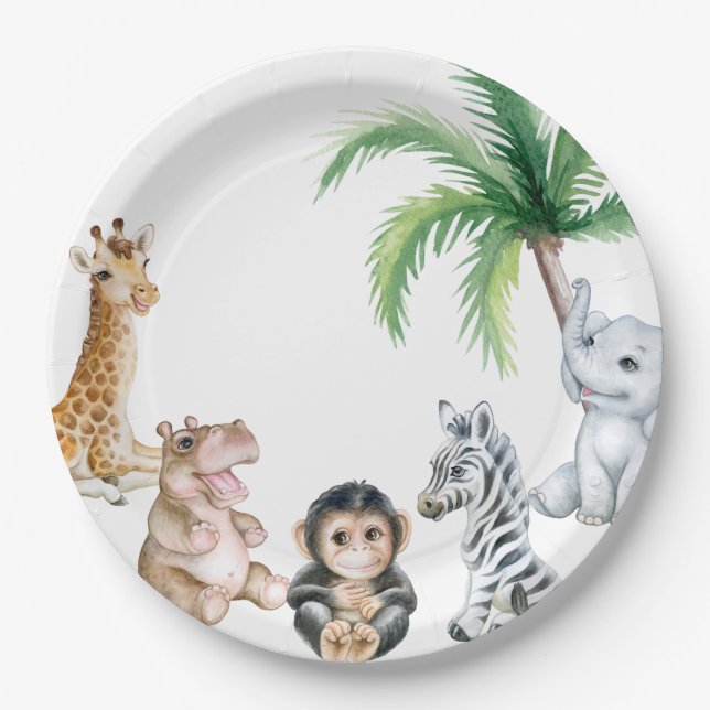 Assiettes En Carton De mignons animaux de bébé safari (Devant)