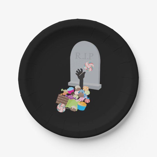 Assiettes En Carton Décès par Candy Halloween Design (Devant)