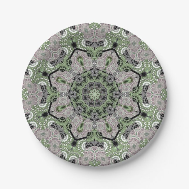 Assiettes En Carton Déco noir gris vert gris abstrait (Devant)