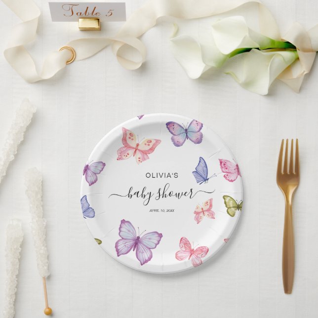 Assiettes En Carton Décor Baby shower papillon (Mariage)