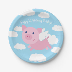 Assiettes En Carton Décor de fête d'anniversaire de vol de porc mignon