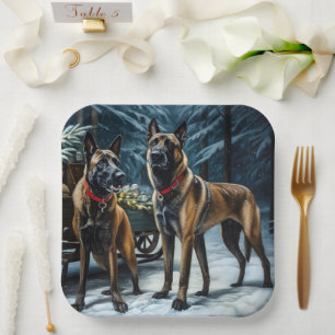 Assiettes En Carton Décor de Noël Malinoi Snowy Sleigh