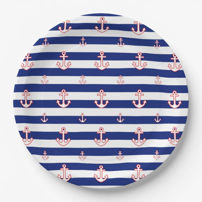 Assiettes En Carton Décor De Style Nautique (Devant)