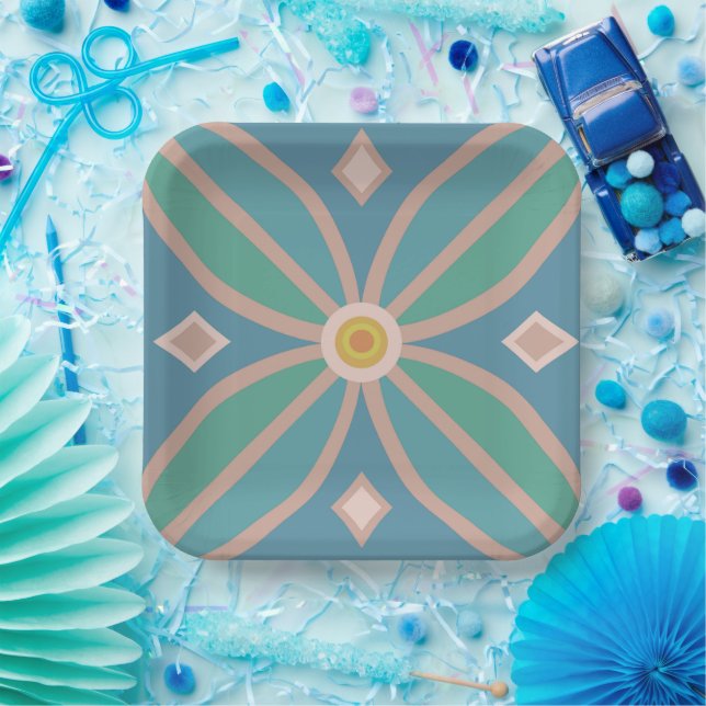 Assiettes En Carton Décor fleur géométrique (Fête)