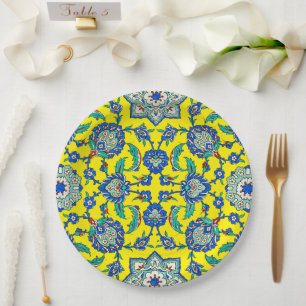 Assiettes En Carton Décor traditionnel bleu symétrique Iznik