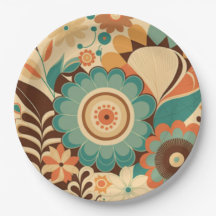 Décor vintage rétro brun floral beize vert