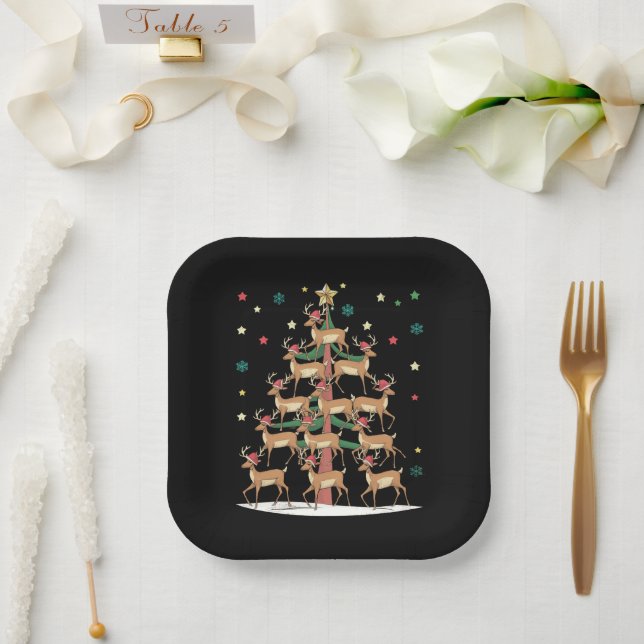 Assiettes En Carton Deer Christmas Tree Drôle Vacances Cute Reindeer (Mariage)