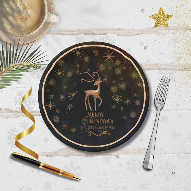 Assiettes En Carton Deer & Joyeux Noël Dîner jetable (Luxury Deer & Merry Christmas Disposable Dinner Paper Plates)