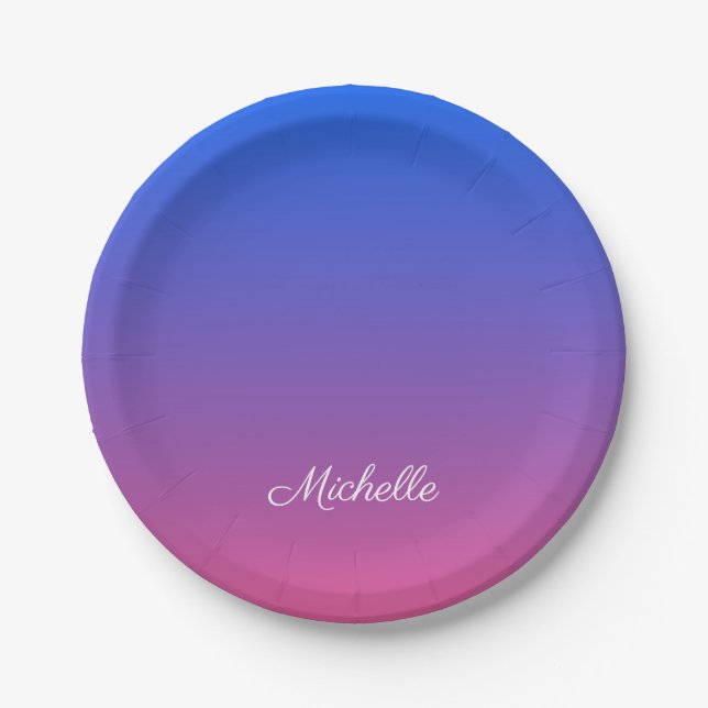Assiettes En Carton dégradé bleu et rose foncé personnalisé (Devant)