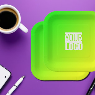 Assiettes En Carton dégradé jaune vert -votre logo