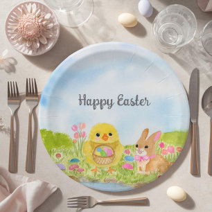 Assiettes En Carton Déjeuner de Pâques avec poussin lapin de Pâques