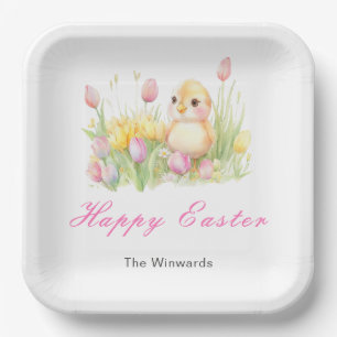 Assiettes En Carton Déjeuner de Pâques de poussin printanier