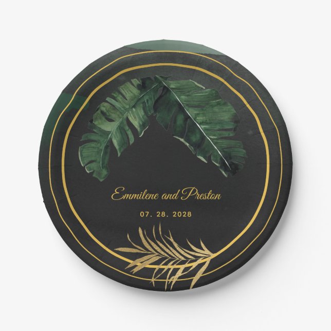 Assiettes En Carton Déjeuner Tropical Palm Mariage de 7 pouces (Devant)
