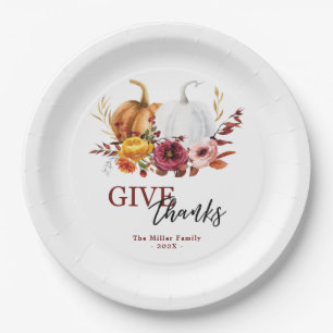 Assiettes En Carton D'élégants citrouilles floraux remercient