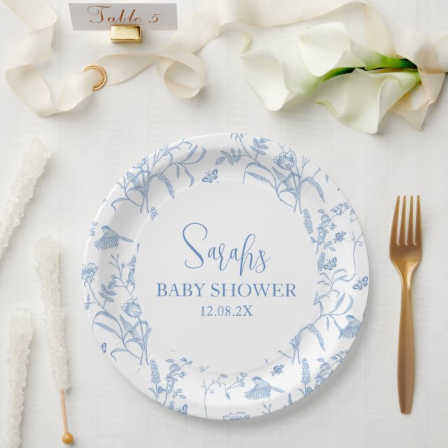 Assiettes En Carton Delft Blue Chinoiserie Baby shower garçon (Mariage)