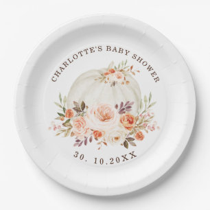 Assiettes En Carton Délicat Citrouille floral d'automne Baby shower
