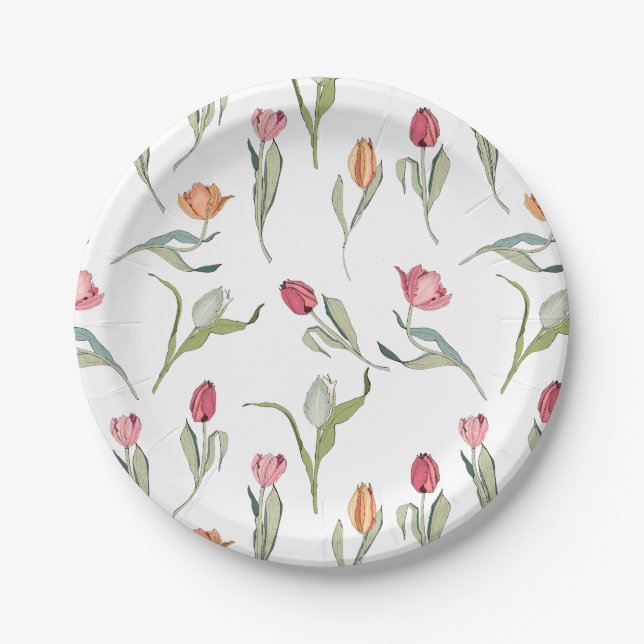 Assiettes En Carton Délicat Fleurs Cutes Tulipes (Devant)