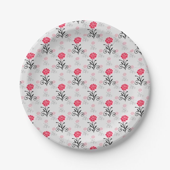 Assiettes En Carton Délicat Motif floral rouge (Devant)