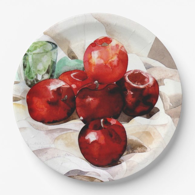 Assiettes En Carton Demuth - Pommes et verre vert (Devant)