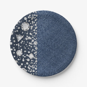 Assiettes En Carton Denim & Diamants Bleu Jean Bling Soirée Diamant