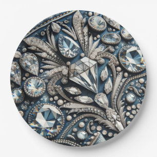 Assiettes En Carton Denim & Diamonds Gemstone Jean fête d'anniversaire
