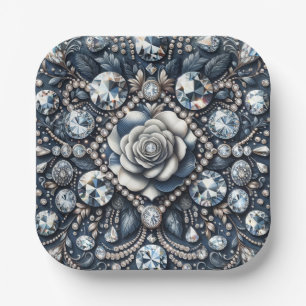 Assiettes En Carton Denim & Diamonds Glam Bling Rose fête d'anniversai