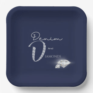 Assiettes En Carton Denim et diamants Plaque de papier