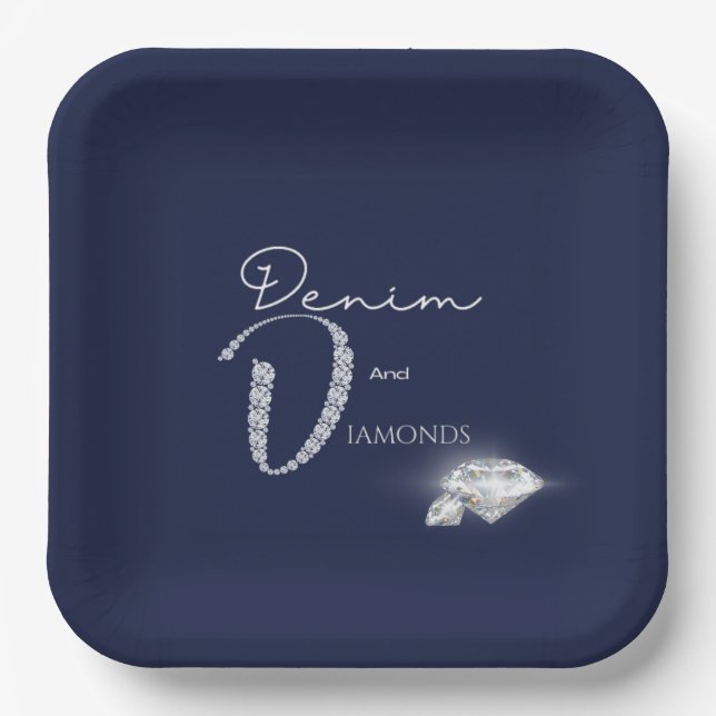 Assiettes En Carton Denim et diamants Plaque de papier (Recto)