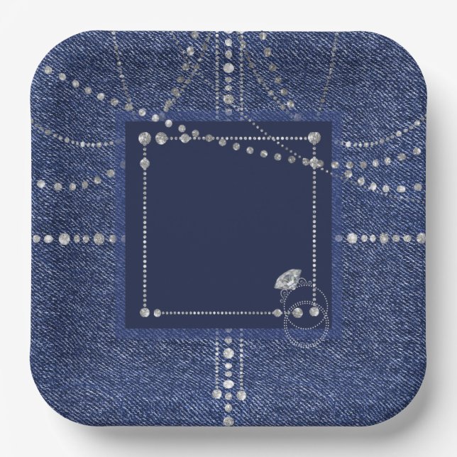Assiettes En Carton Denim et diamants Plaque de papier (Recto)